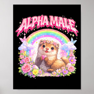 Süßes Frettchen Regenbogen Blumen lustig für Männe Poster