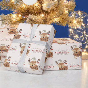 Süßes Frohe Weihnachten Schrift Rentier  Geschenkpapier