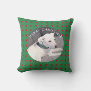 Süßes Frohe Weihnachten Weißer Hund Runde Foto Grü Kissen