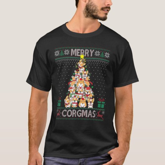 Süßes Frohes Corgmas hässlicher Pullover Corgi Wei (Vorderseite)