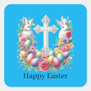 Süßes Fröhliches Ostern Kreuz Quadratischer Aufkleber