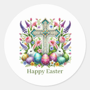 Süßes Fröhliches Ostern Kreuz Runder Aufkleber