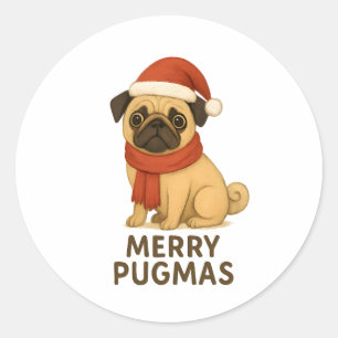 Süßes Fröhliches Pugmas Festliches Weihnachts Pug Runder Aufkleber