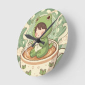 Süßes Frosch-Coffee-Tale-Design Runde Wanduhr (Winkel)