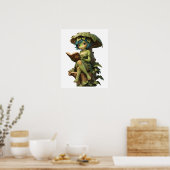 Süßes Froschmädchen liest Buch unter einem Blatt Poster (Küche)