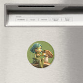 Süßes Froschmädchen mit Laterne auf Pilz Magnet (In Situ (Geschirrspüler))
