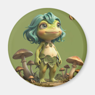 Süßes Froschmädchen zwischen Pilzen mit Schmetterl Magnet