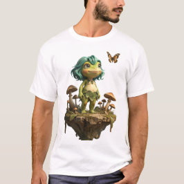 Süßes Froschmädchen zwischen Pilzen mit Schmetterl T-Shirt