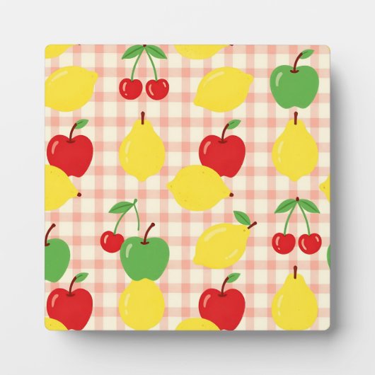 Süßes Frucht-Gingham-Muster Fotoplatte (Vorderseite)