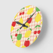 Süßes Frucht-Gingham-Muster Runde Wanduhr (Winkel)