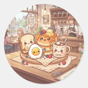 Süßes Frühstücks-Cafe-Aufkleber Runder Aufkleber