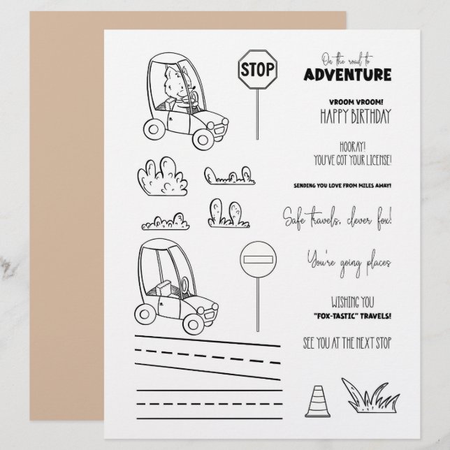 Süßes Fuchs-Auto-Farbmalbuch-Schrappenpapier (Vorne/Hinten)