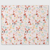 Süßes Fuchs-Blumenmuster Rosa Design Geschenkpapier (Flach)