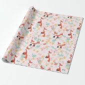 Süßes Fuchs-Blumenmuster Rosa Design Geschenkpapier (Ungerollt)