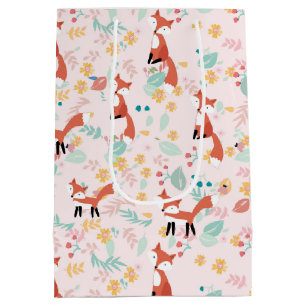 Süßes Fuchs-Blumenrosa-Design Mittlere Geschenktüte
