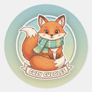 Süßes Fuchs-Sticker-Design - Cozy Schal 'Warm & Ch Runder Aufkleber