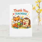 Süßes Fuchs- und Igel-Lehrerdankdesign Karte (Gelbe Blume)