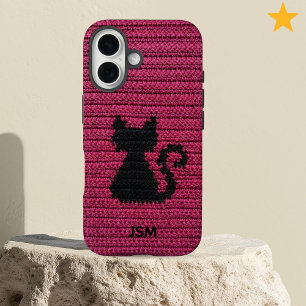 Süßes Fuchsia-Häkeln Katzen-Initial-Monogramm iPhone 16 Hülle
