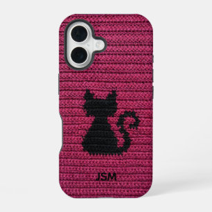 Süßes Fuchsia-Häkeln Katzen-Initial-Monogramm iPhone 16 Hülle