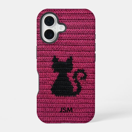 Süßes Fuchsia-Häkeln Katzen-Initial-Monogramm iPhone 16 Hülle (Rückseite)