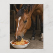 süßes Fuchsstutfohlen, das Spaghetti isst Postkarte (Vorderseite)