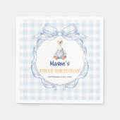 Süßes Gänschen in blauen Overalls Gingham-Junge zu Serviette (Vorderseite)