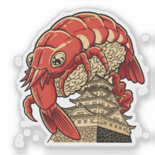 Süßes Garnelen-Sushi auf japanischem Burgkunst-Des Aufkleber