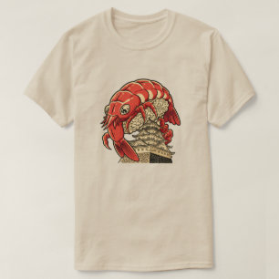 Süßes Garnelen-Sushi auf japanischem Burgkunst-Des T-Shirt