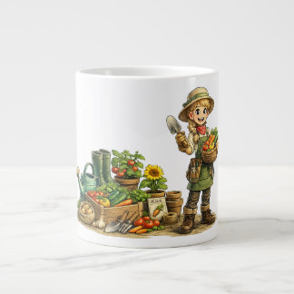 Süßes Gartemädchen beim Ernten von Gemüse Kunst Jumbo-Tasse
