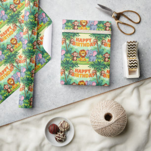 Süßes Geburtstags-Safari-Thema Geschenkpapier