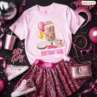 Süßes Geburtstagsmädchen Florale Kuchenparty T-Shirt