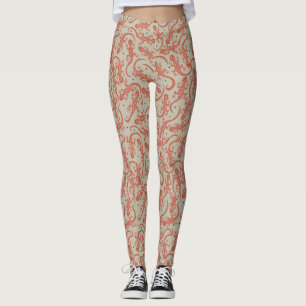 Süßes Gecko-Echsen-Muster in Terrakotta und Beige Leggings