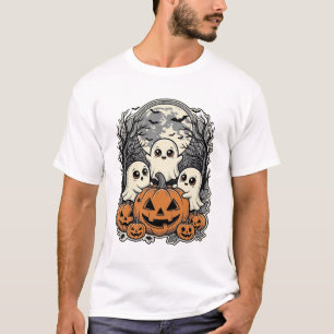 Süßes Geist-Kürbis-Shirt Vintage-Gravur Halloween T-Shirt