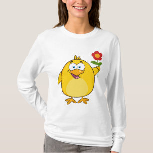 Süßes gelbes Cartoon-Küken mit Blume T-Shirt