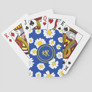 Süßes gelbes weißes Gänseblümchen-Muster-Monogramm Spielkarten