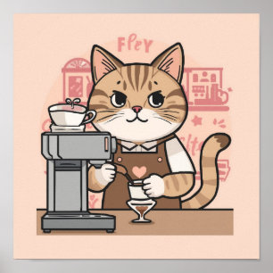 Süßes gemütliches Cartoon-Barista-Katzen-Poster Poster