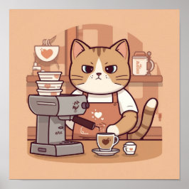 Süßes gemütliches Cartoon-Barista-Katzen-Poster Poster