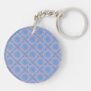 Süßes geometrisches Muster rosa Kreise über Blau Schlüsselanhänger