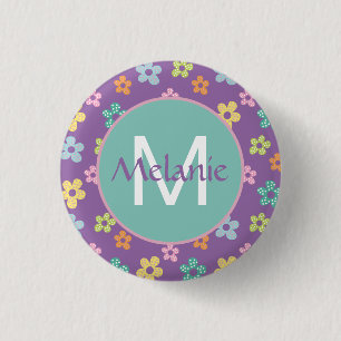 Süßes gepunktetes Blumenmuster Lila Personalisiert Button