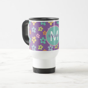 Süßes gepunktetes Blumenmuster Lila Personalisiert Reisebecher