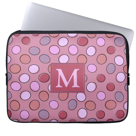 Süßes gepunktetes Muster Rosa Monogramm Laptopschutzhülle (Vorderseite)