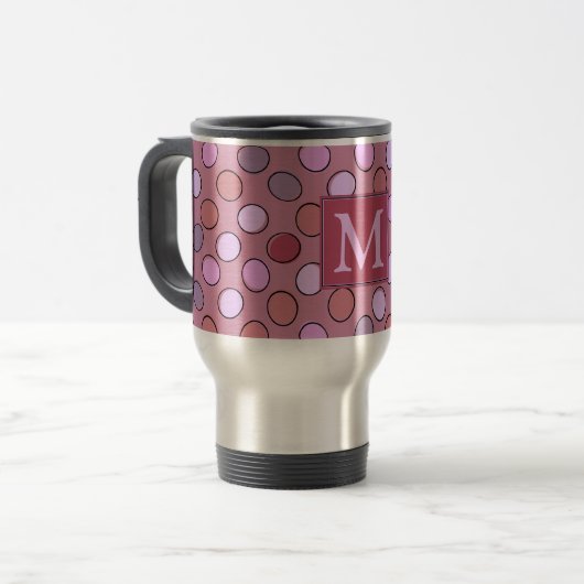 Süßes gepunktetes rosa Muster Monogramm Reisebecher (Vorderseite Links)