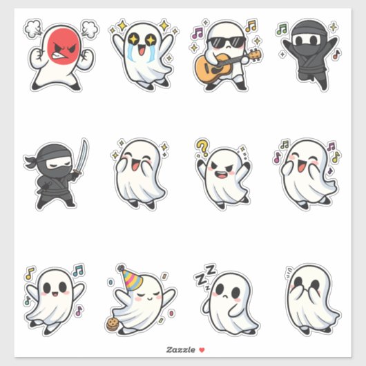 Süßes Gespenst-Emoji-Sticker-Pack Aufkleber (Blatt)