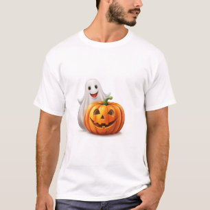 Süßes Gespenst und lächelnder Kürbis Halloween-Gra T-Shirt