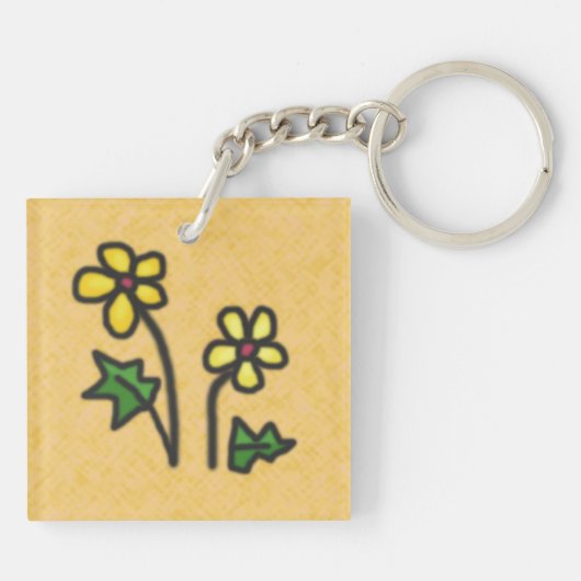 Süßes Gezeichnet Gelbe Blüten in jeder Farbe Schlüsselanhänger (Rückseite)