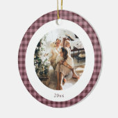 Süßes Gingham-Pflaumen-Karo-Design mit individuell Keramik Ornament (Links)