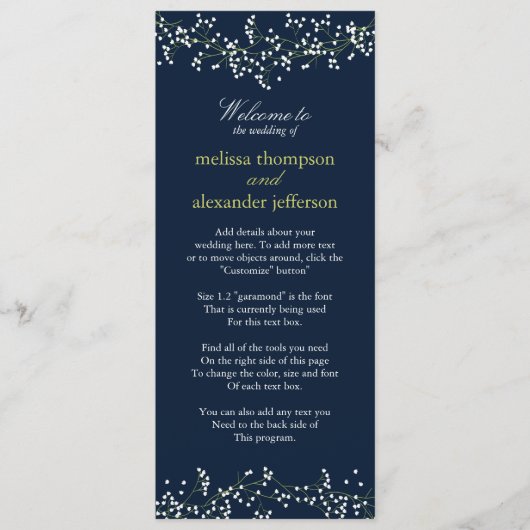 Süßes Gipskraut Hochzeitsprogramm Programm (Vorderseite)