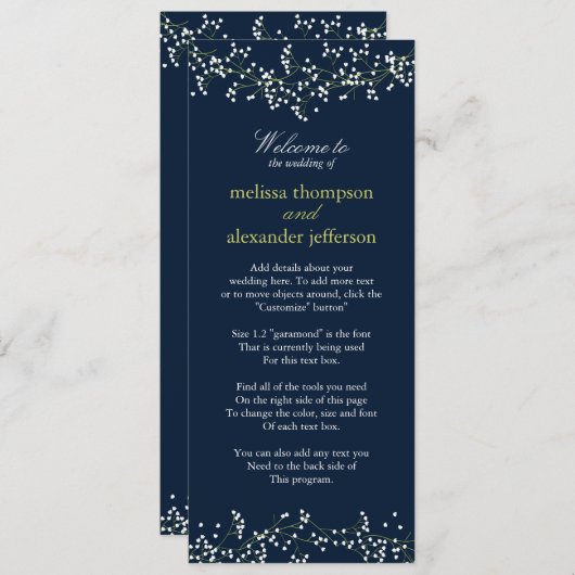 Süßes Gipskraut Hochzeitsprogramm Programm (Vorne/Hinten)