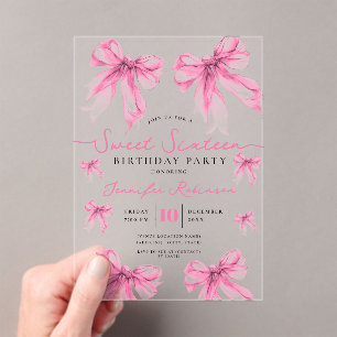 Süßes Girly-Coquette-Band Sweet 16 Geburtstag Rosa Acryleinladungen