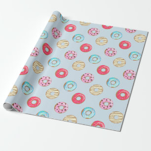 Süßes glasiertes Donut-Muster Hellblau Geschenkpapier